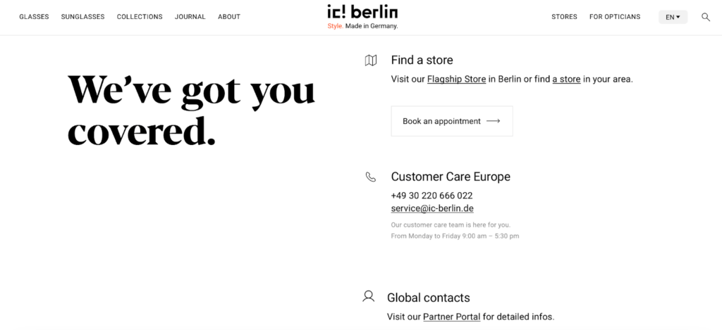 A screenshot from the official ic! berlin contact us page