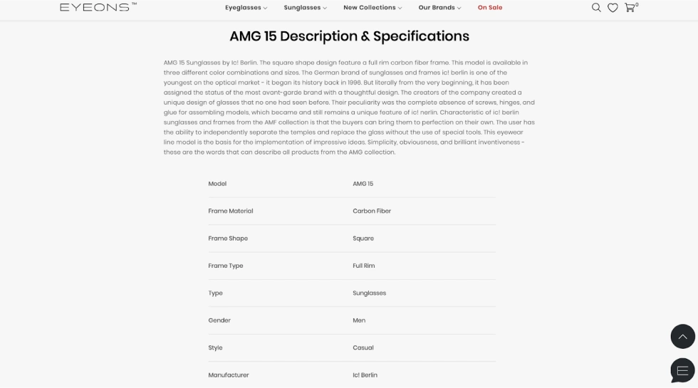 EyeOns description and specifications on on ic! berlin AMG 15 sunglasses example