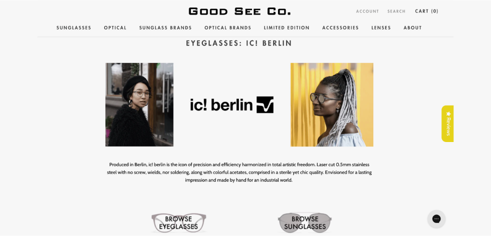 Good See Co. ic! berlin eyeglasses and sunglasses brand page
