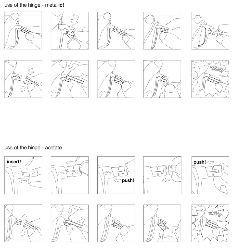 Instructions for metallic and acetate hinges