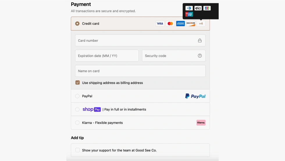 Payment options at Good See Co.