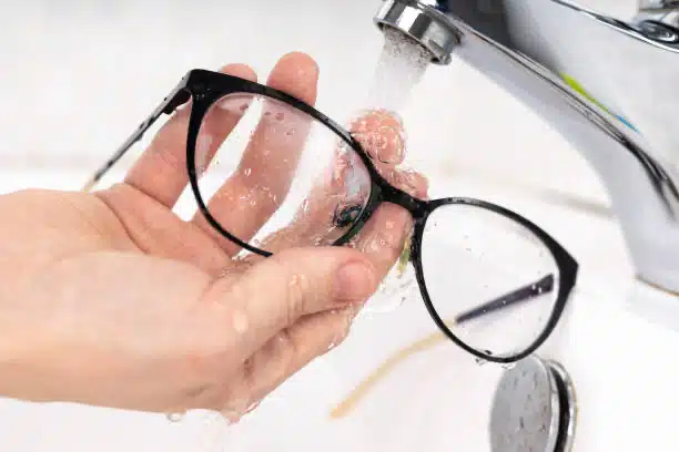 Rinse glasses under lukewarm water