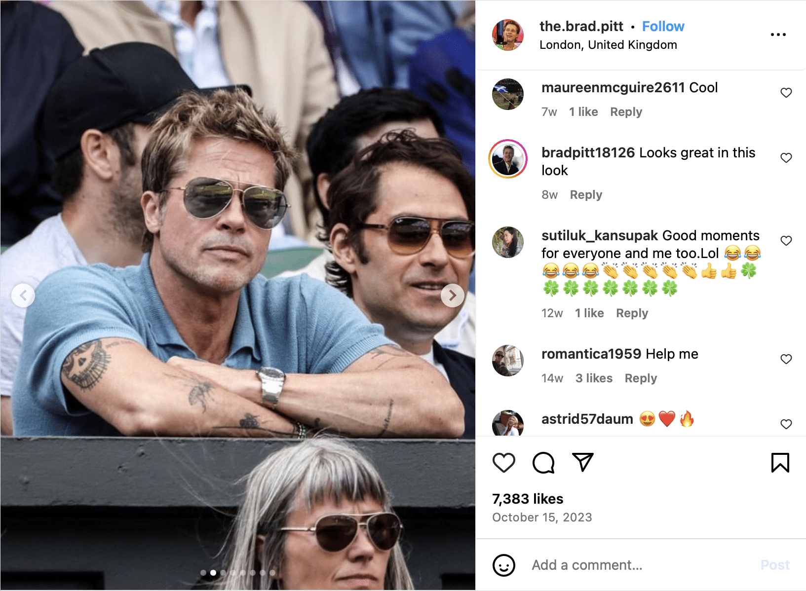 pitt brad wimbledon sunglasses tom ford instagram