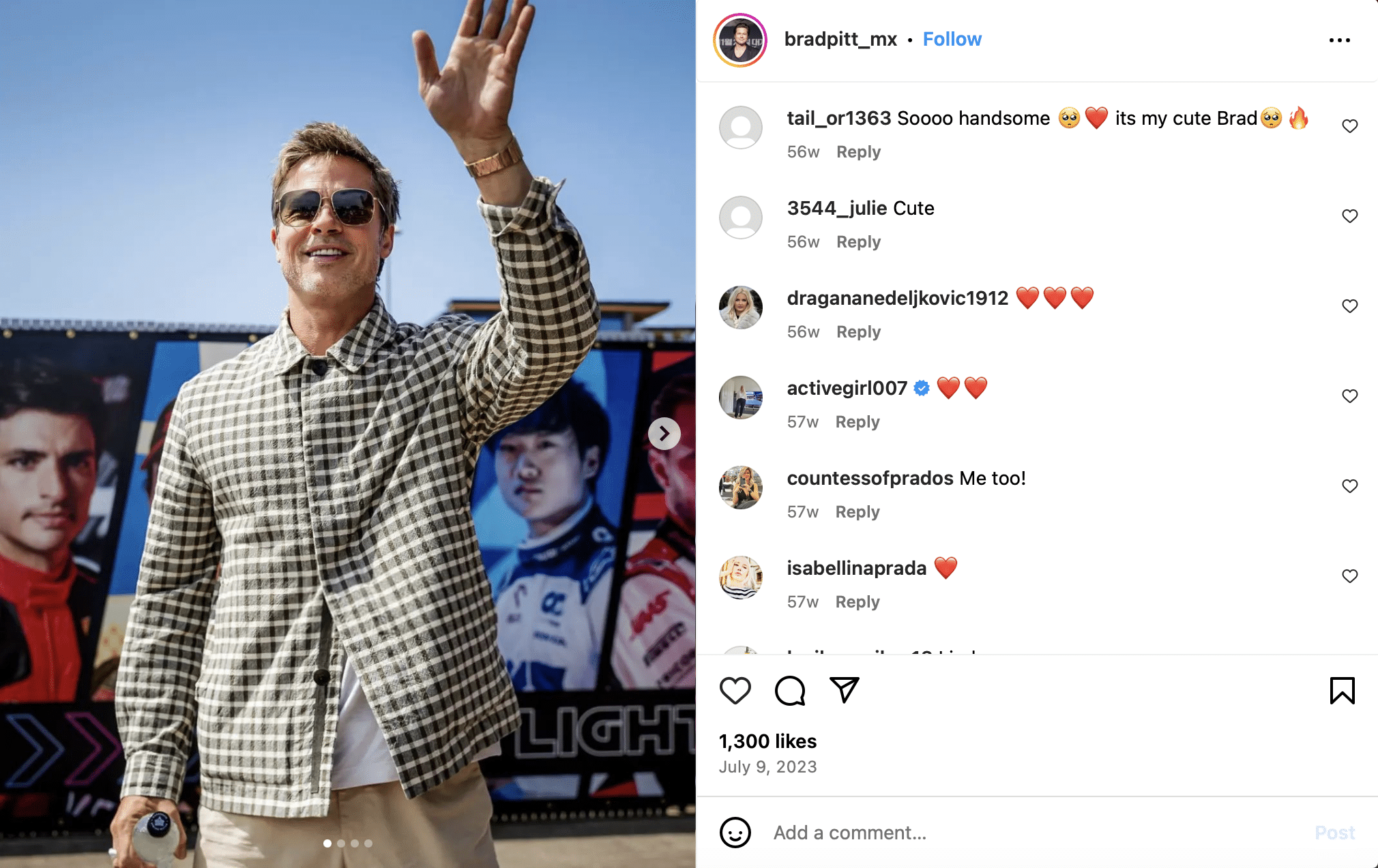 brad pitt insta oliver peoples