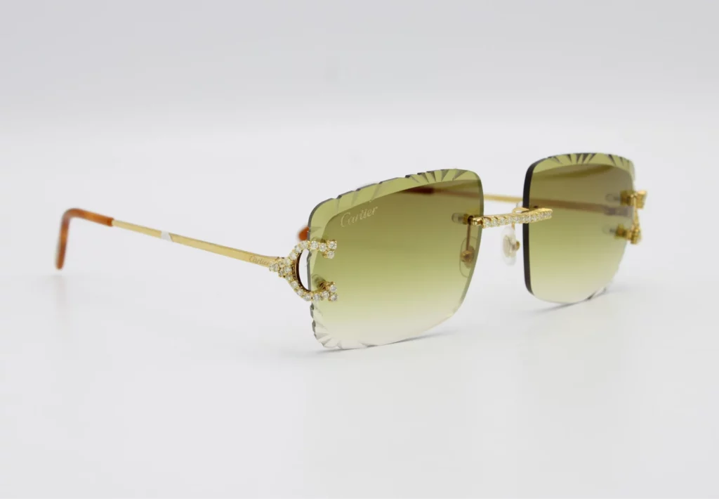 Cartier diamond glasses with olive lenses