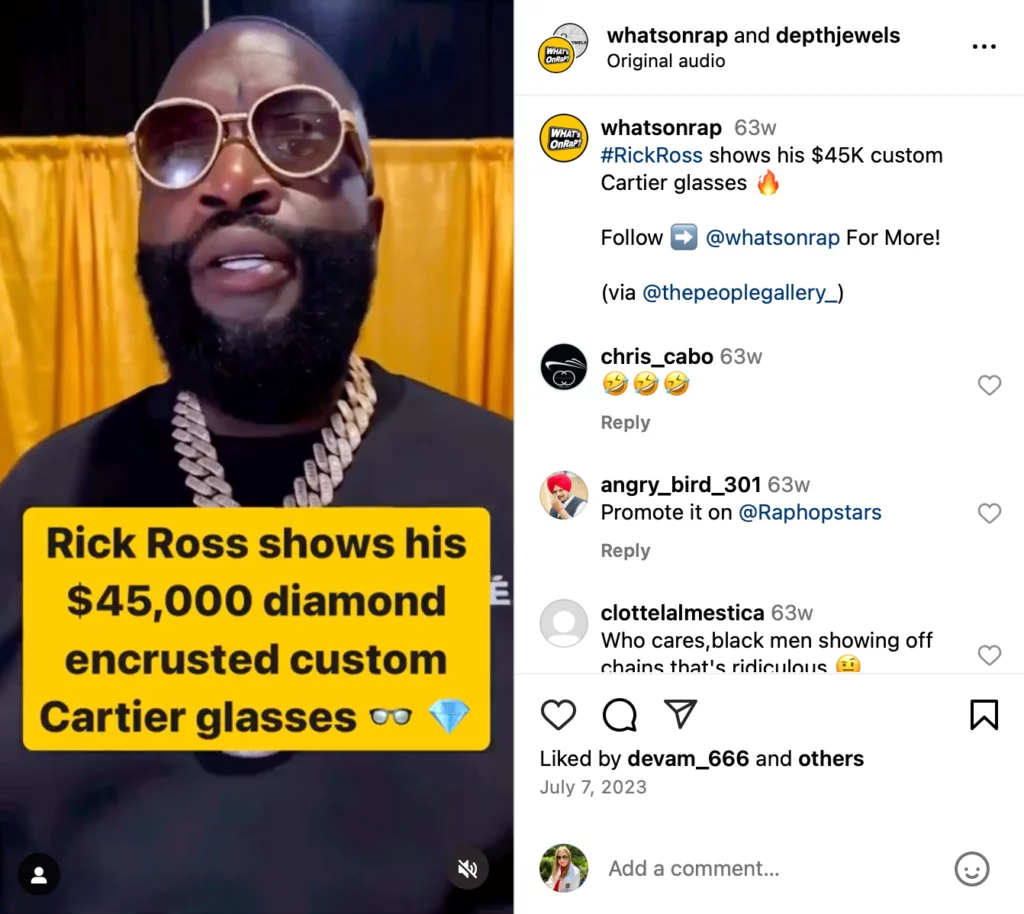 Rick Ross in $45 000 custom Cartier glasses on Instagram