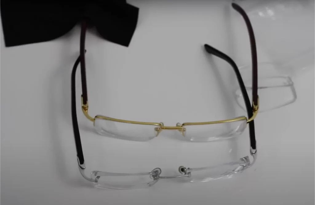 Authentic (silver tone) and fake (gold tone) Cartier eyeglasses