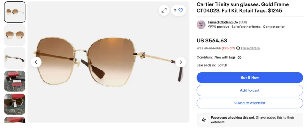 Cartier CT0402S shades with gold lenses on eBay