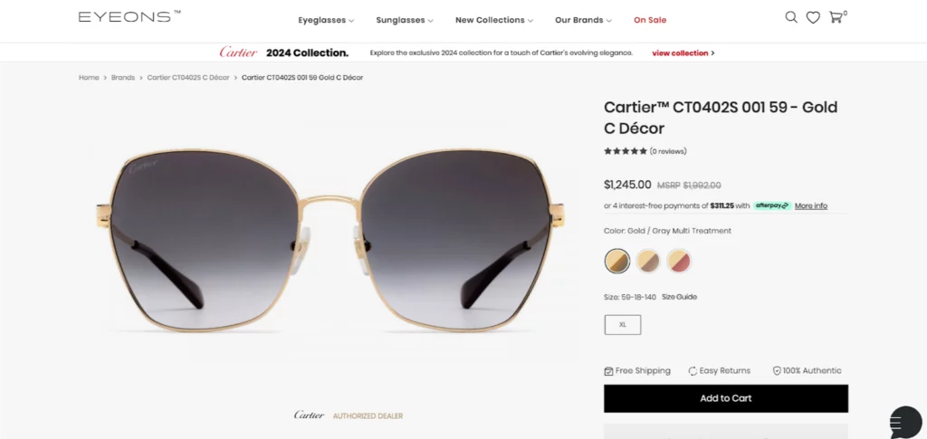 Cartier CT0402S sunglasses on EyeOns - authorized Cartier retailer