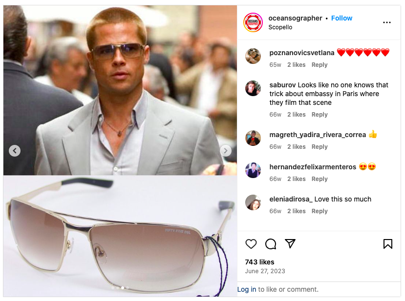 brad pitt cobretti sunglasses instagram