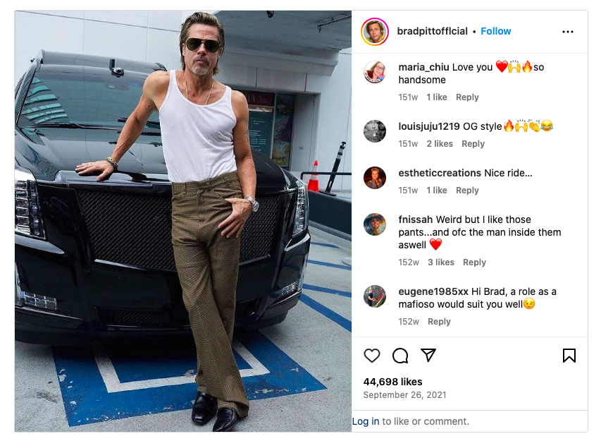 brad pitt celine shades instagram