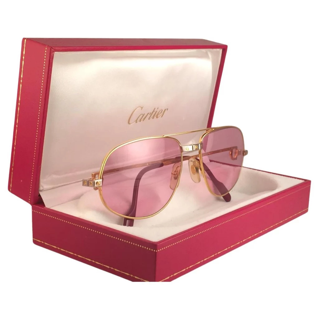 Santos de Cartier vintage sunglasses with pink lenses