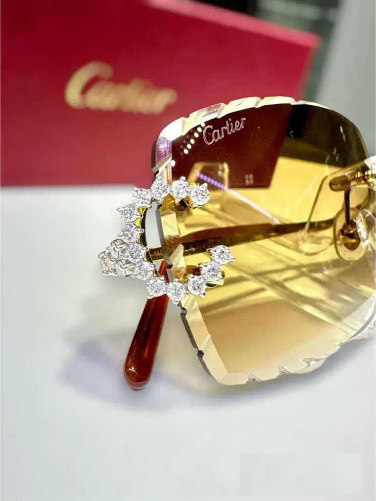 Cartier diamond glasses with yellow lenses