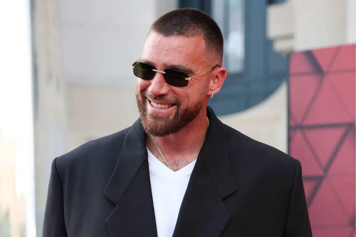 Travis Kelce in Cartier sunglasses with gray lenses