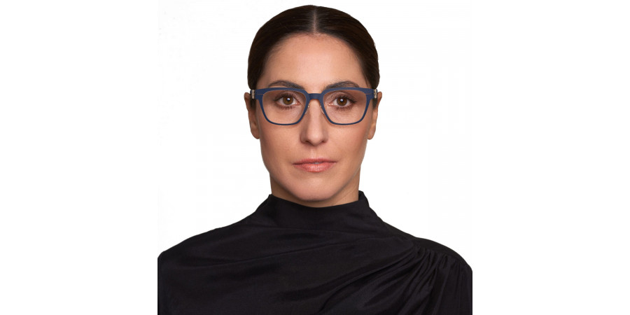 Ic! Berlin Bo Marine Blue/Rose Gold Eyeglasses On Female Model