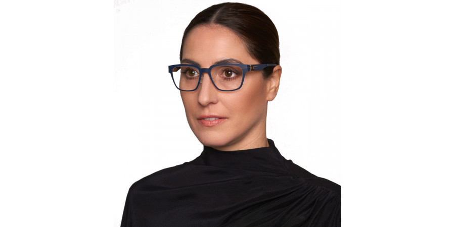 Ic! Berlin Bo Marine Blue/Rose Gold Eyeglasses On Female Model 2