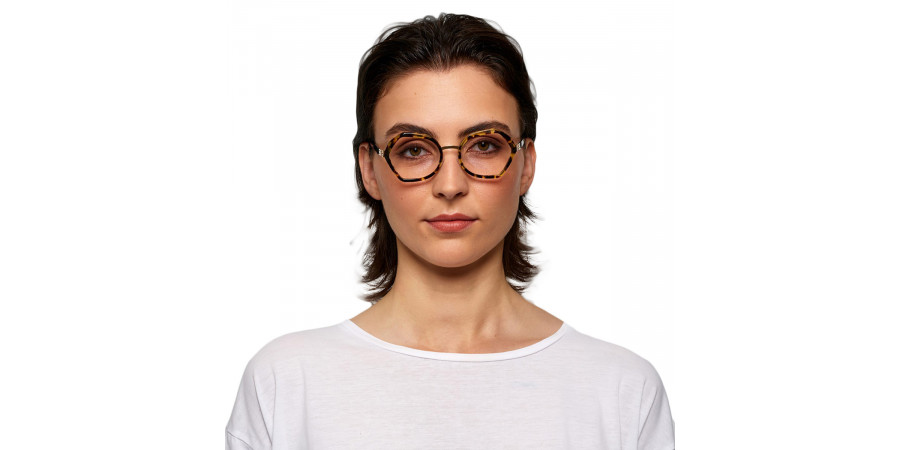 Ic! Berlin Emmeline Rose Gold Ecohoney Eyeglasses On Female Model