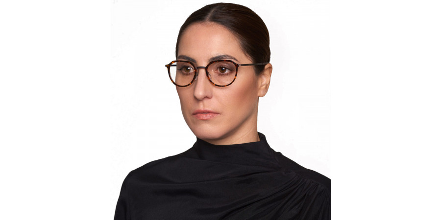 Ic! Berlin Juna Teak/Magma Eyeglasses On Female Model 2