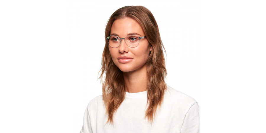 Ic! Berlin Ksenia E. Silver Mint Eyeglasses On Female Model 2