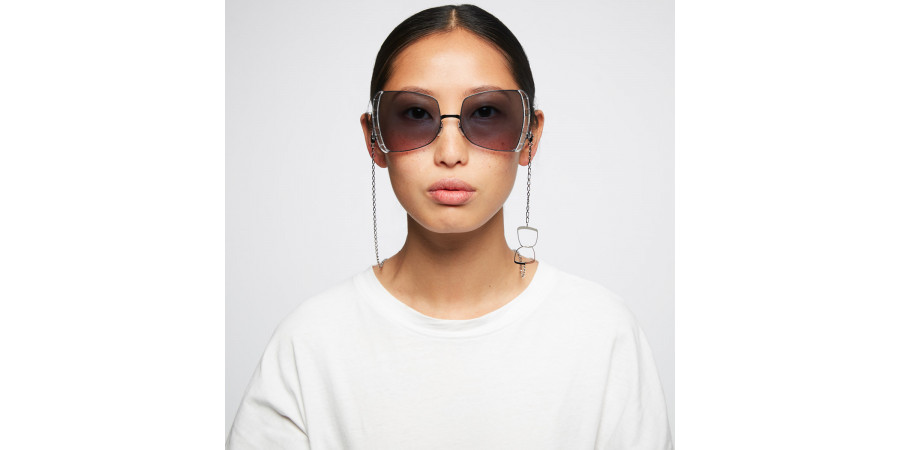 Ic! Berlin VIP Shiny-Aubergine-Crystal-Clear Sunglasses On Female Model