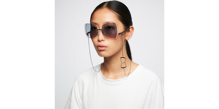 Ic! Berlin VIP Shiny-Aubergine-Crystal-Clear Sunglasses On Female Model 2