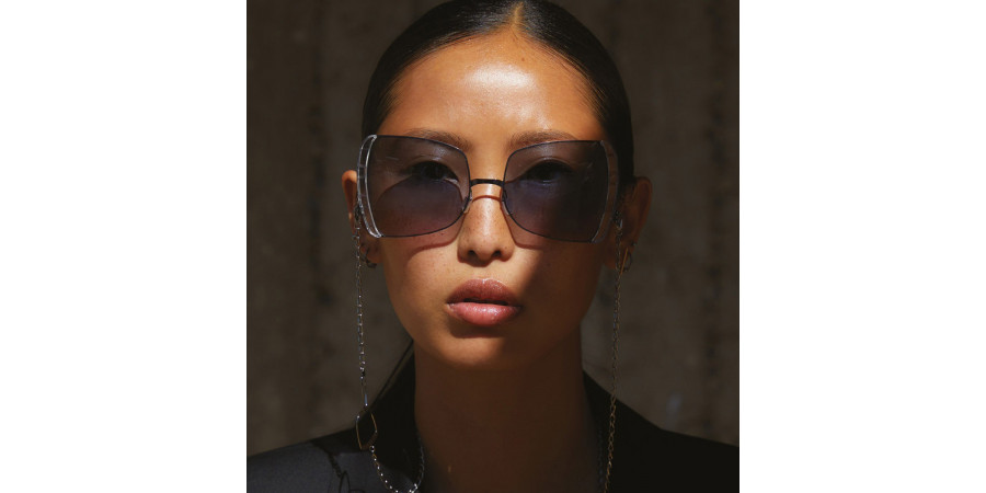 Ic! Berlin VIP Shiny-Aubergine-Crystal-Clear Sunglasses Lifestyle Shot