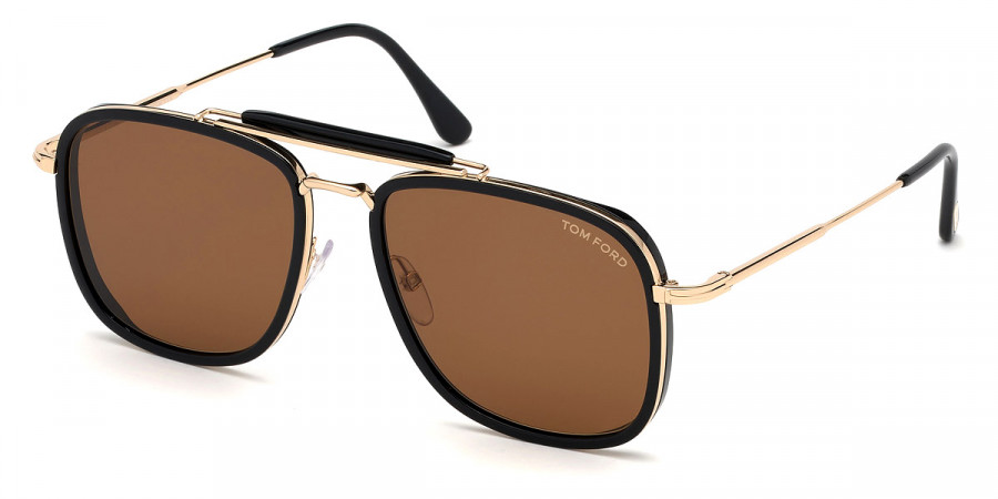 Color: Shiny Black Acetate/Shiny Rose Gold (01E) - Tom Ford FT0665Huck01E58