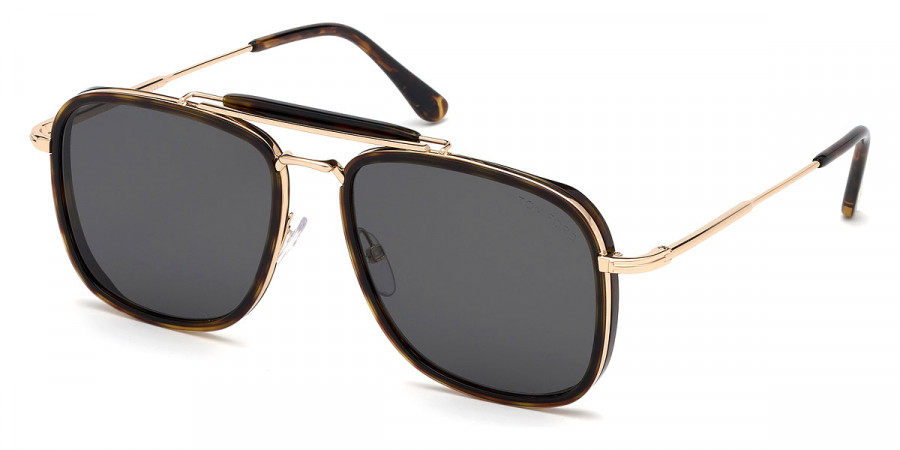 Color: Shiny Classic Dark Havana Acetate/Shiny Rose Gold (52A) - Tom Ford FT0665Huck52A58