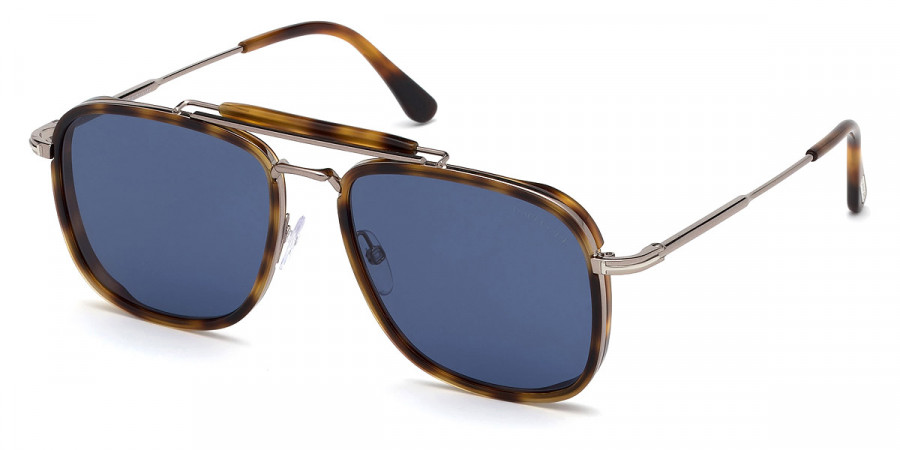 Color: Shiny Blonde Havana Acetate/Light Ruthenium (53V) - Tom Ford FT0665Huck53V58