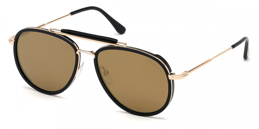 Color: Shiny Black Acetate/Shiny Rose Gold (01G) - Tom Ford FT0666Tripp01G58