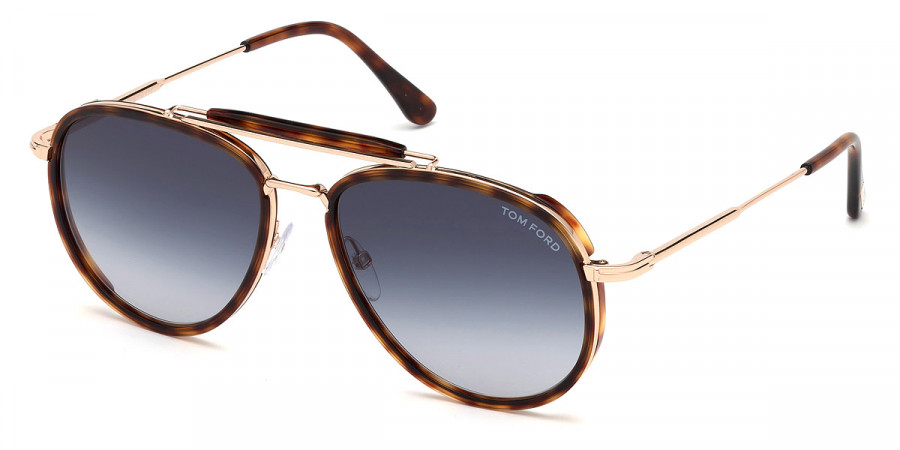 Color: Shiny Red Havana Acetate/Shiny Rose Gold (54W) - Tom Ford FT0666Tripp54W58