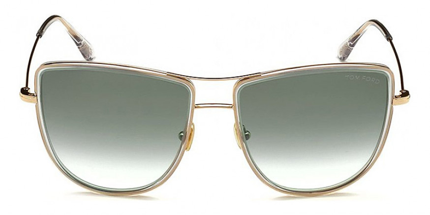 Tom Ford™ FT0759 Tina 28B 59 Shiny Rose Gold/Transparent Light Gray  Sunglasses