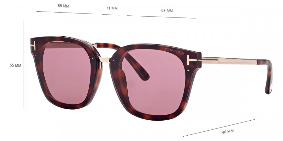 Color: Shiny Dark Havana/T Logo (52Y) - Tom Ford FT1014Philippa-0252Y68