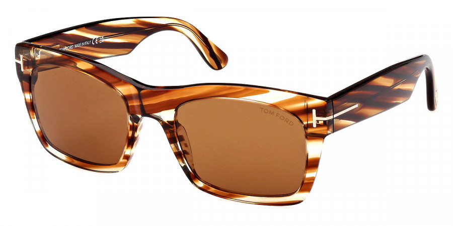 Tom Ford™ FT1062 Nico-02 56E 56 Striped Brown with Transparent Amber/T ...