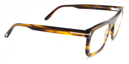 Tom Ford™ FT5757-B 055 52 Shiny Brown with Amber Stripes/T Logo Eyeglasses