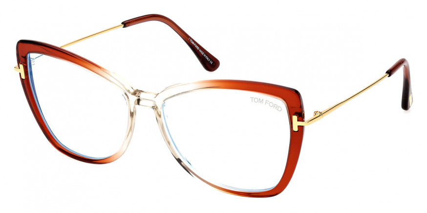 Tom Ford™ FT5882-B 044 55 Shiny Transparent Orange and Crystal/Deep Gold/T  Logo Eyeglasses