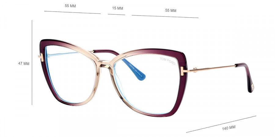 Color: Shiny Transparent Violet and Beige/Pale Gold/T Logo (083) - Tom Ford FT5882-B08355