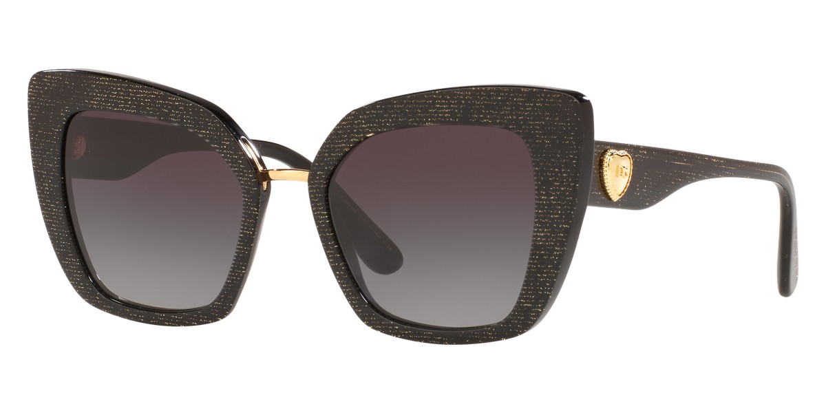 Dolce Gabbana Devotion DG4359 32188G 52 Glitter Gold Striped Black Sunglasses